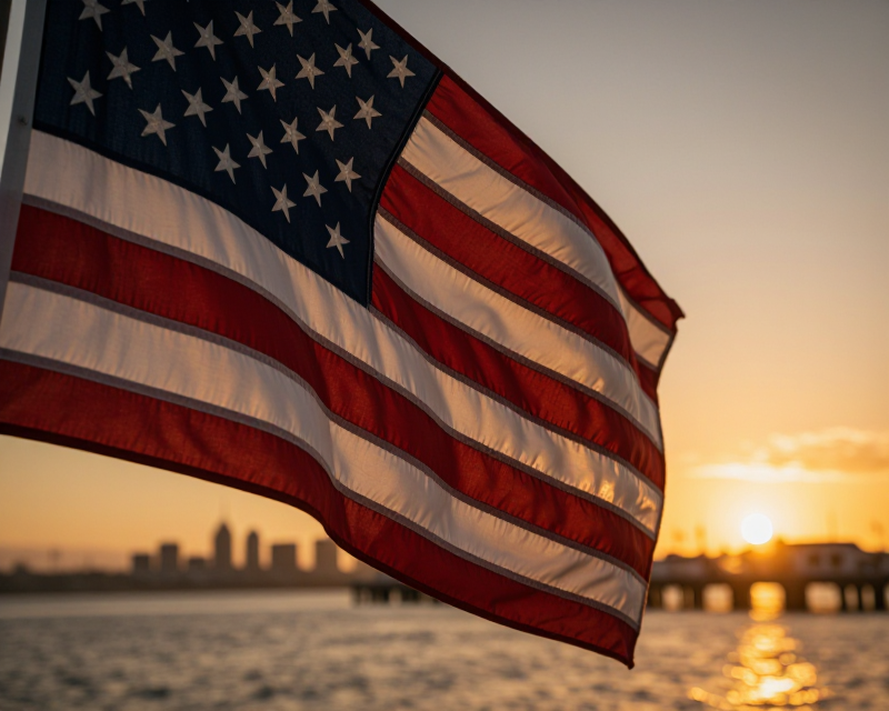 American Flag at Sunset