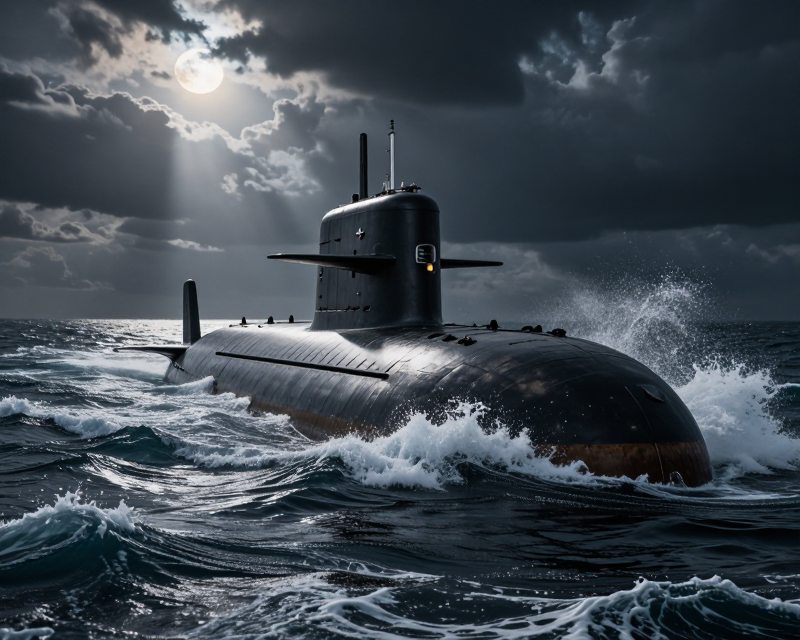 Submarine in turbulent sea